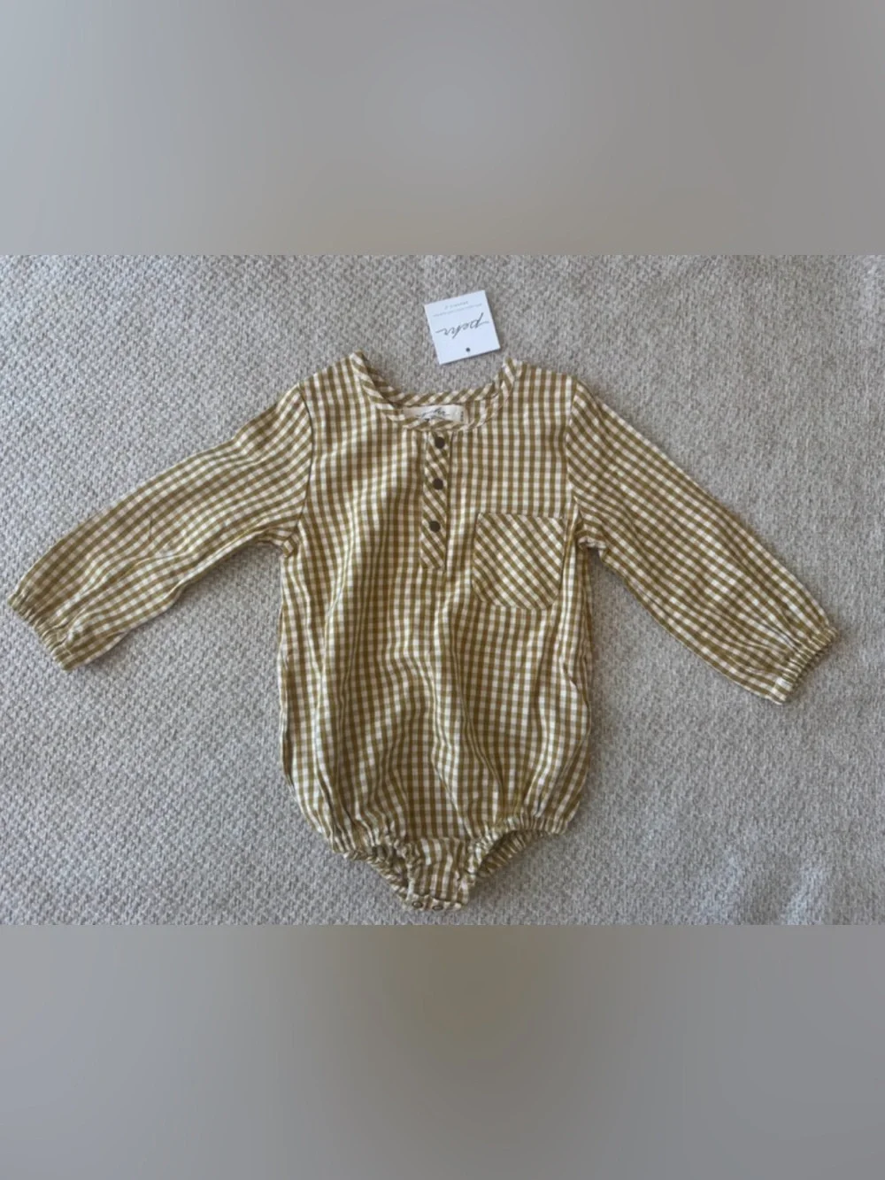 Pehr gingham long sleeve one piece 12-18m